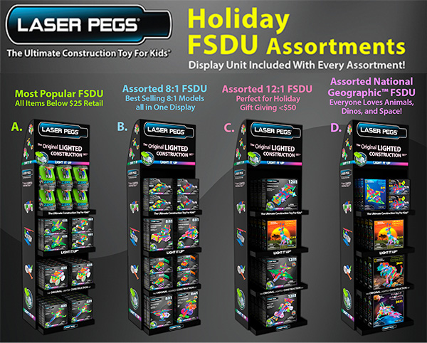 laser pegs free standing display units